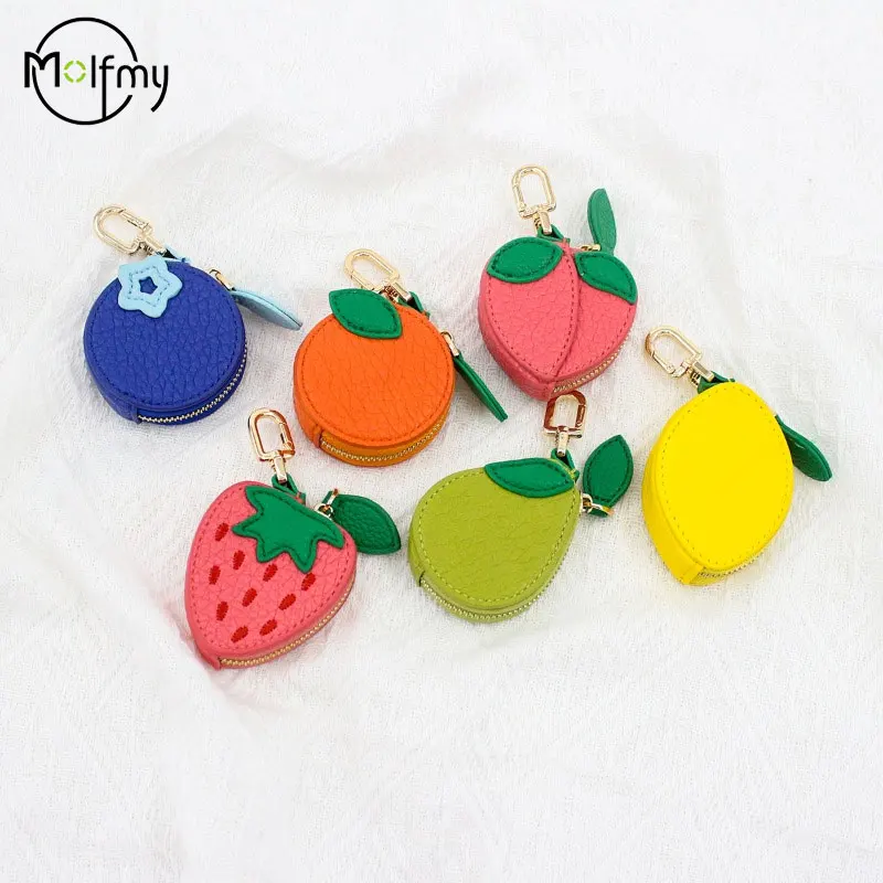 Cute Fruit Leather Coin Purse Mini Bags Zipper Earphone Bag Keychain Pendant Wallet for Women Girls Gift Earphone Bag Outdoor