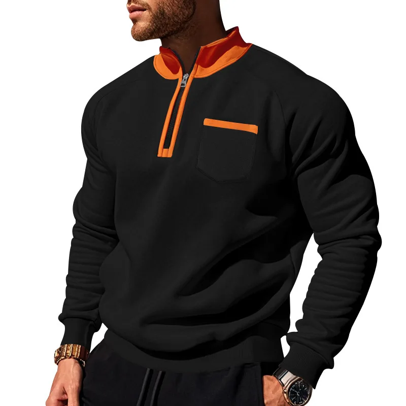 Men-Fleece-Lined-Half-Zip-Sweatshirt-Stand-Collar-Color-Block-Pocket-Pullover-Autumn-Winter-Loose-Casual-Warm-Long-Sleeve-Tops