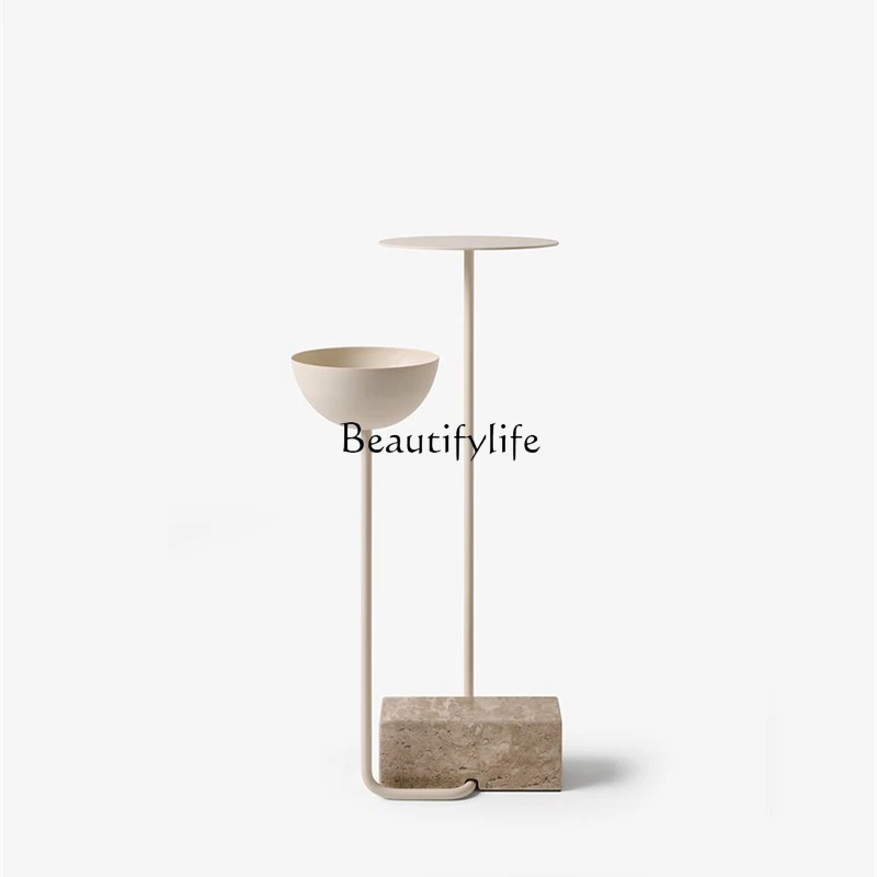 

Marble sofa small side light luxury metal round bedside table