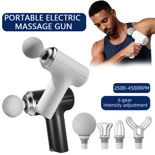 Mini pistola de masaje de Fascia portátil, masajeador inalámbrico de hombros y espalda, máquina de masaje corporal de cintura y pierna con vibración de 6 engranajes con 4 cabezales