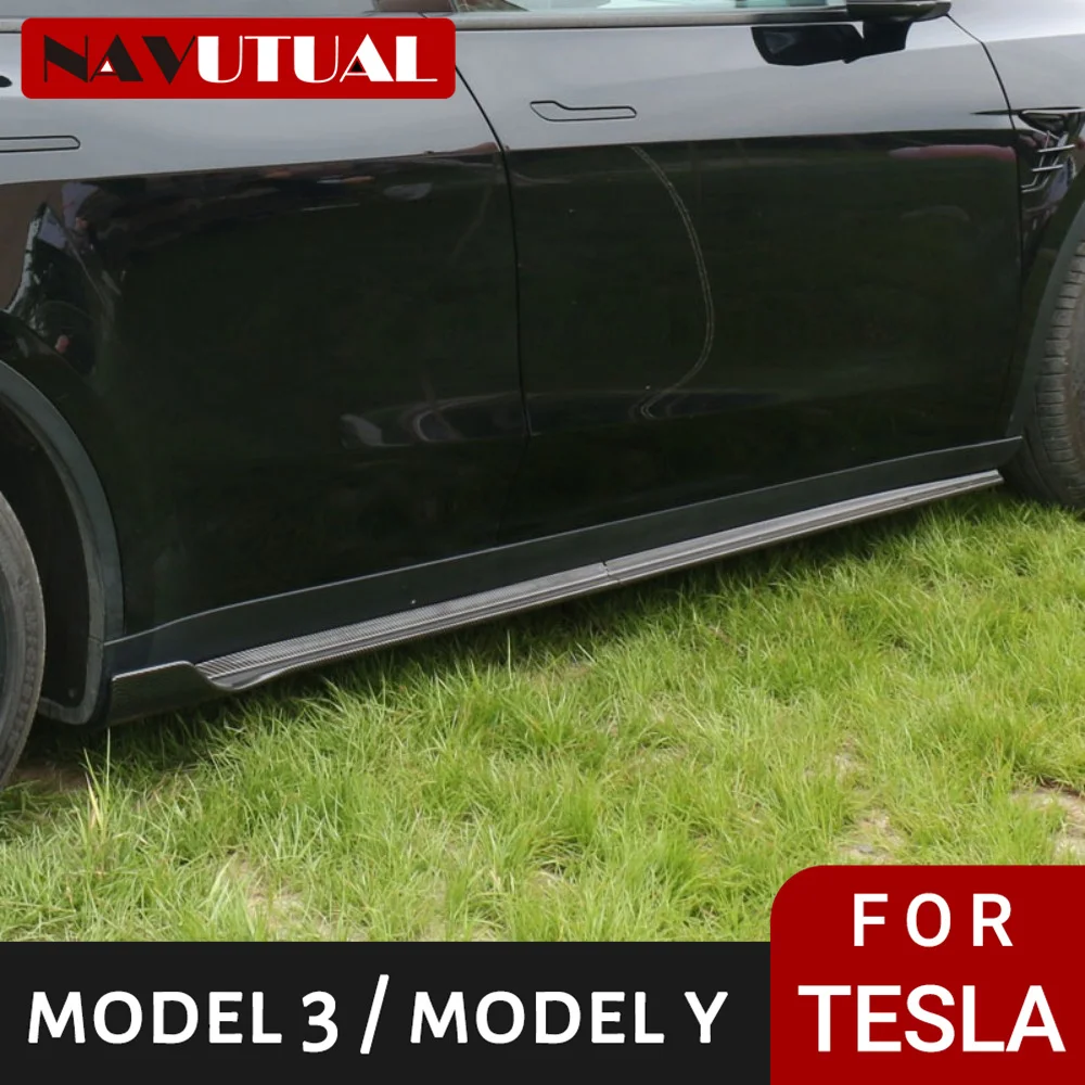 For Tesla Model 3 Y 2017-2024 Side Skirts Carbon Fiber Pattern Black Styling Sports Body Kits for Tesla Accessories