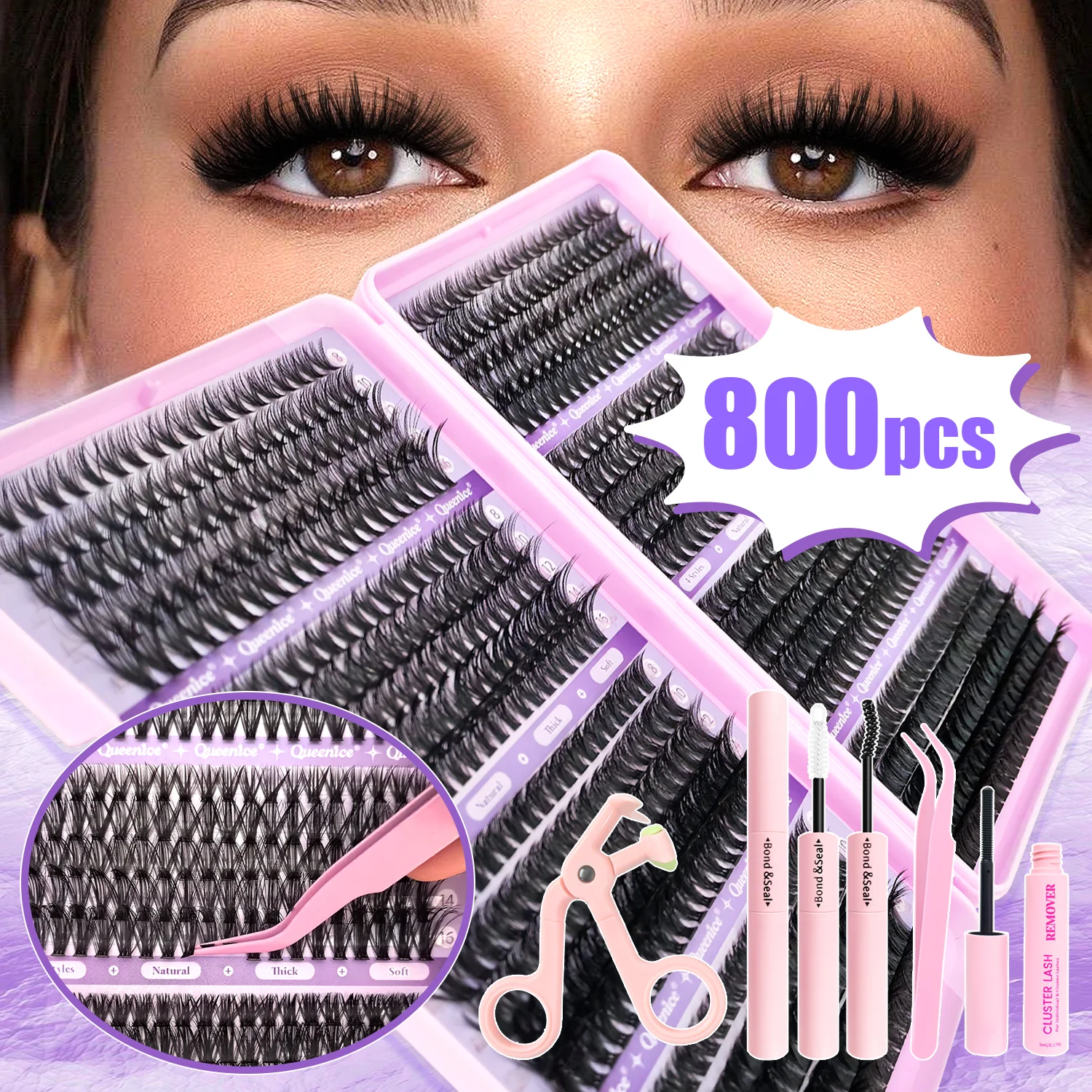 DIY 속눈썹 연장 키트 클러스터 개별 속눈썹 키트 9-16mm 본드 및 씰, 핀셋 및 브러시 포함