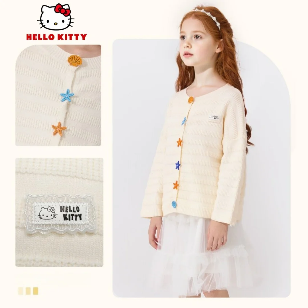 

Детский вязаный кардиган Hello Kitty, милый свитер с круглым вырезом для девочек, весенне-осенний удобный кардиган, мягкий дышащий свитер
