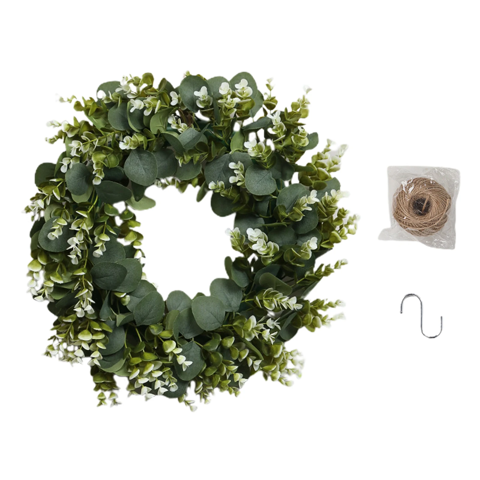 

Simulation Fake Flower Decorative Wreath Round Green Eucalyptus Leaves Front Door Hanging Ornaments Home Living Room Decoration