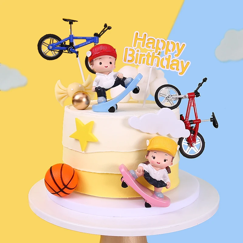 

Scooter Boy Girl Bicycle Kid Birthday Cake Topper Decor Baby One Year Old Dessert Guitar Gold Ball Star Rocket Dress Up Supplies