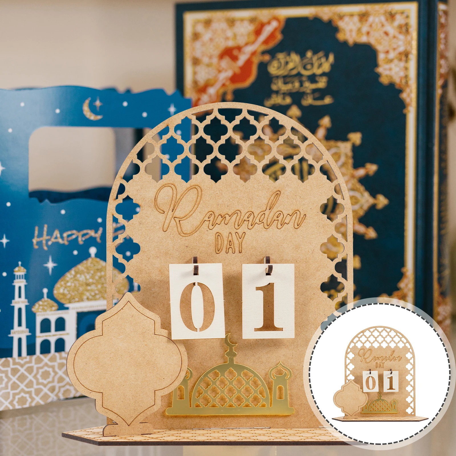 

Commemorate Countdown Calendar Ornaments Office Wood Eid Mubarak Party Supplies