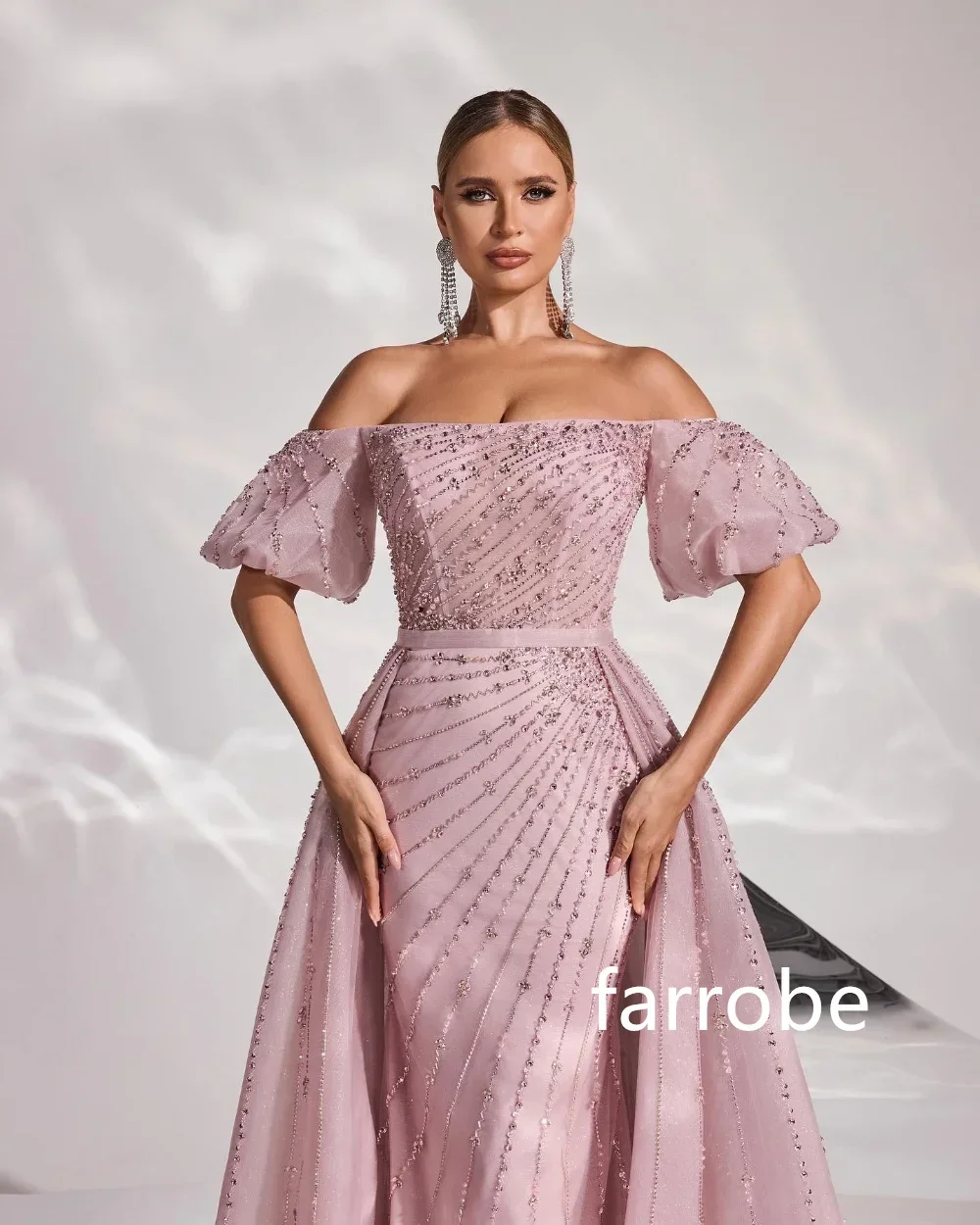 Customized Sizes Available Organza Pleat A-line Sequined Off-the-shoulder Long Dresses Prom Dresses Classic Exquisite Modern Sty