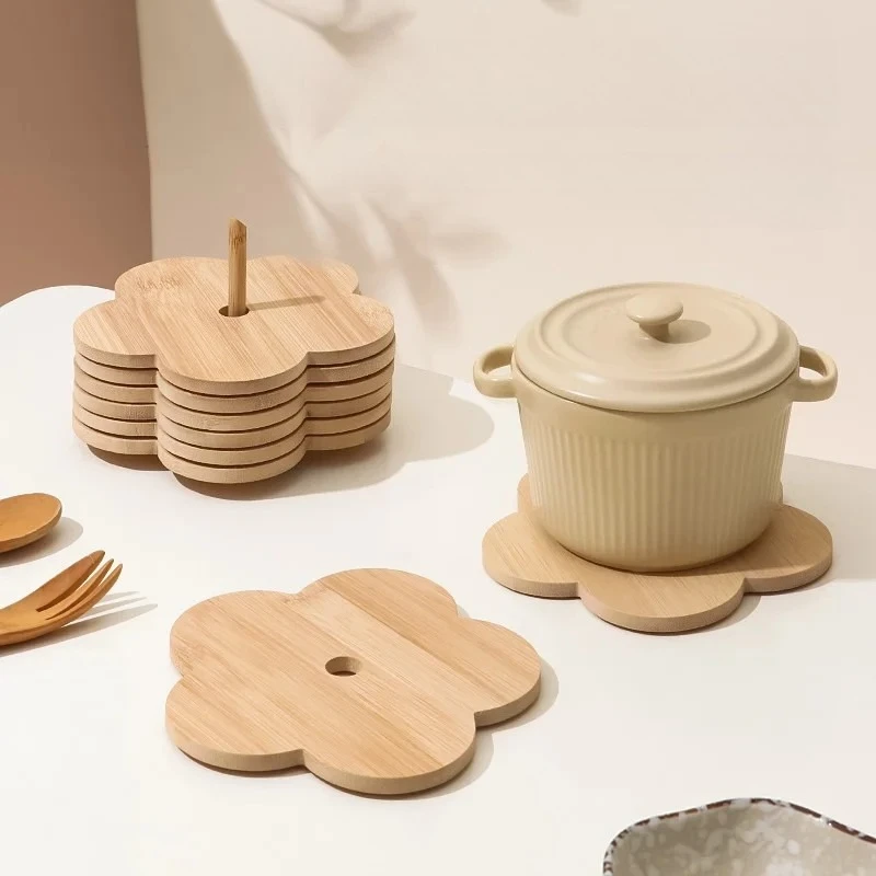 

Flower Bamboo Heat Resistant Mat Thickened Dining Table Placemat Temperature Resistant Bowl Plate Mat Kitchen Accessories