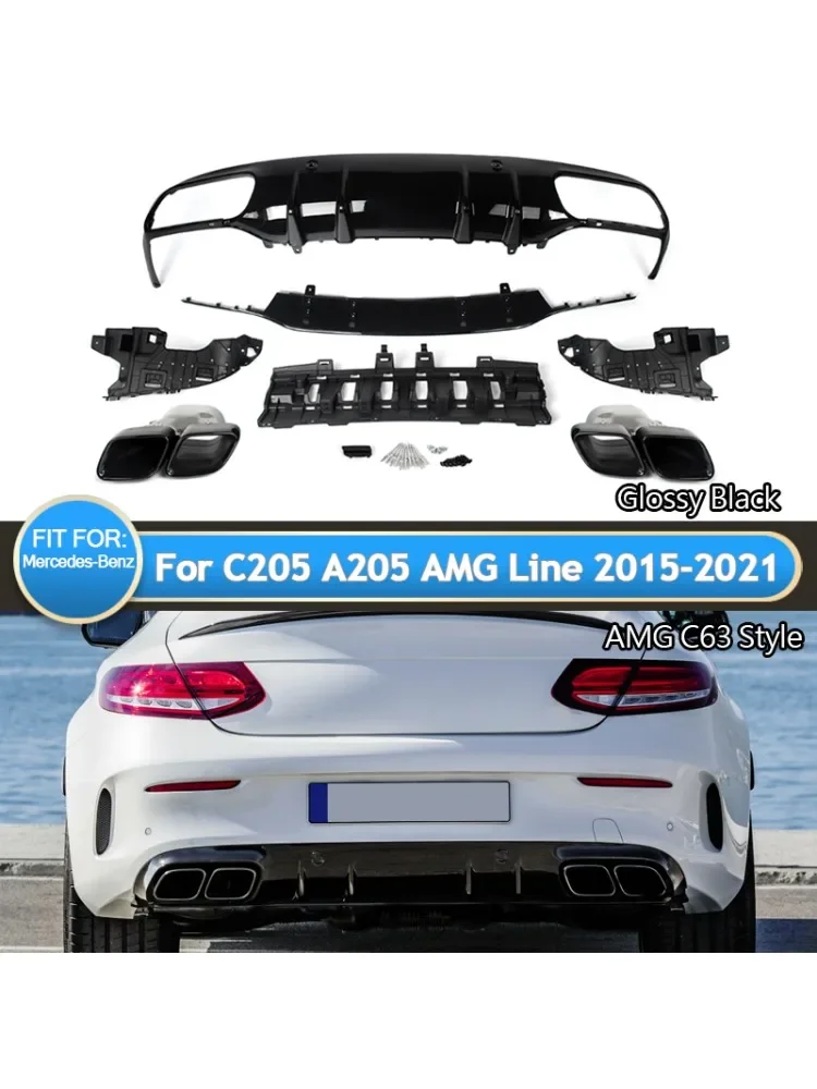 Magickit Diffuser achter met uitlaattips voor Mercedes Benz C Klasse C205 A205 Coupe 2015-2018 C63 Stijl Achterbumper Diffuser Lip - afbeelding 2