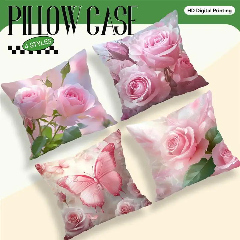 1 funda de almohada de rosas rosas, fundas de cojines cuadradas para dormitorio, fundas para sillas con cremallera, decoración