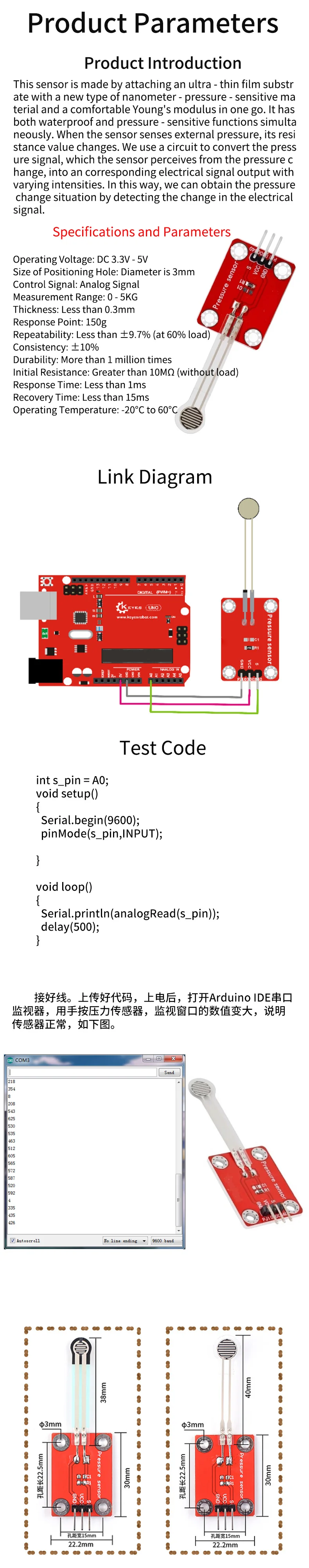 Resistiver Dünnschicht-Drucksensormodul für Raspberry Pi / Arduino / micro:bit – Detail 2