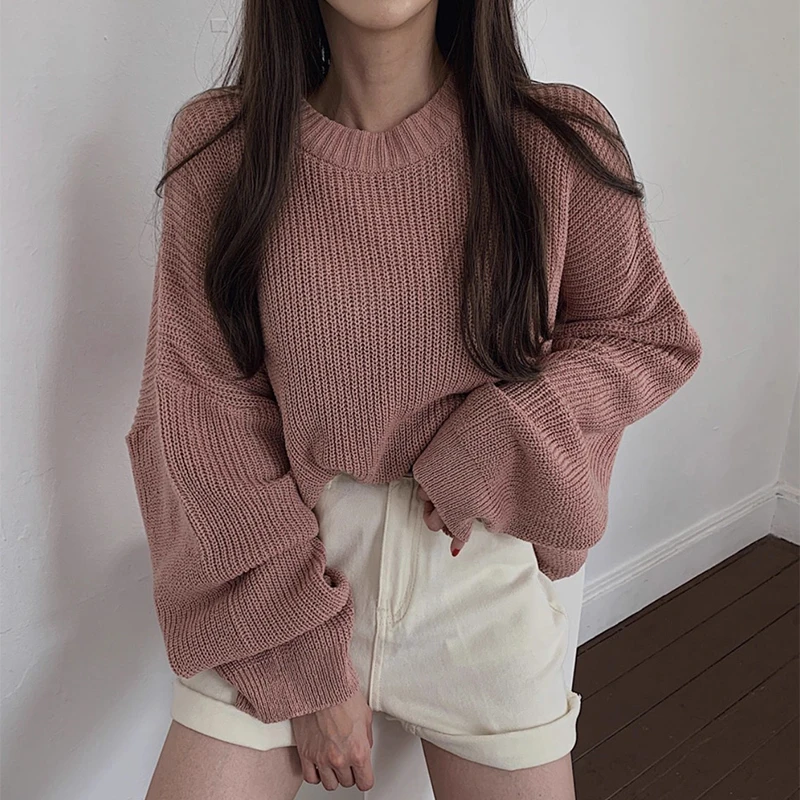 

Chic Autumn New Vintage Lazy Sle round Ne Loose Basic Long Sve Knitted Sweater Women's Faion Commute Loose Fit Crew ...