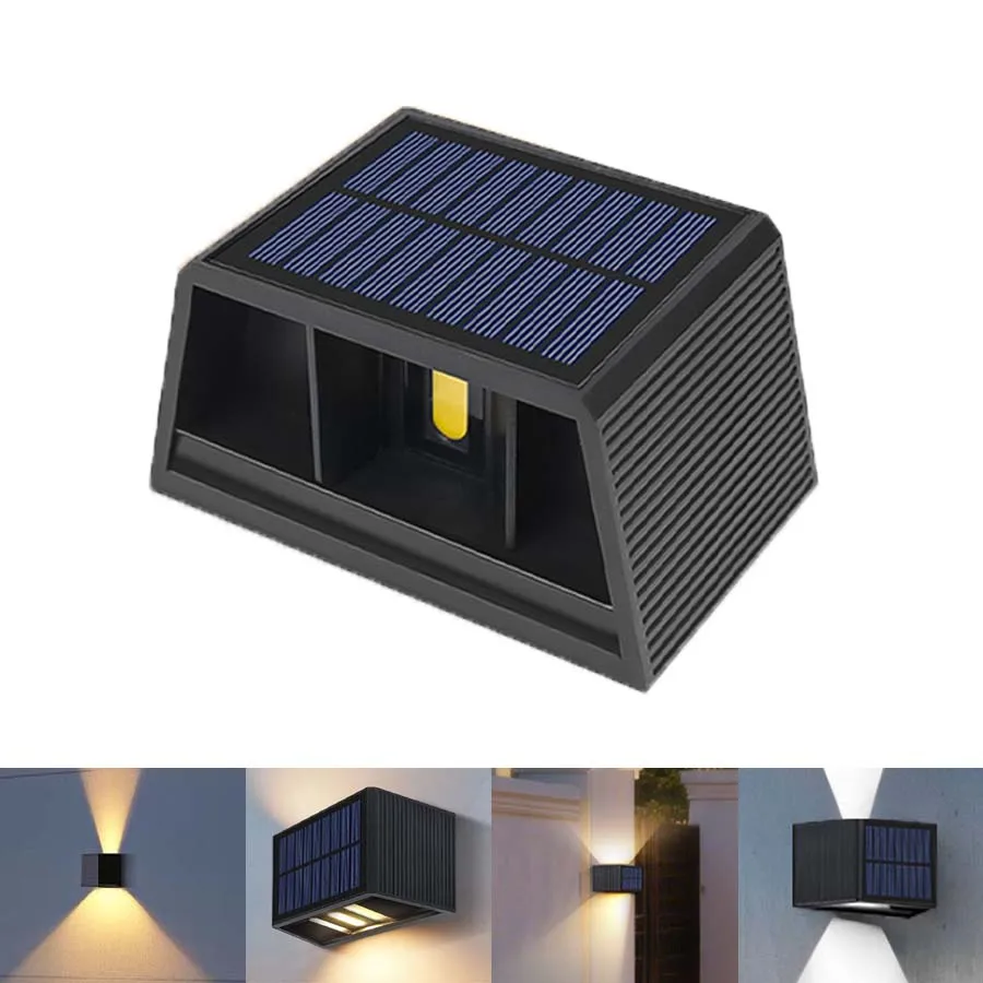 Lampada da parete solare a LED COB Lampada da parete luminosa per esterni impermeabile su e giù per illuminazione paesaggistica del portico del cortile del giardino