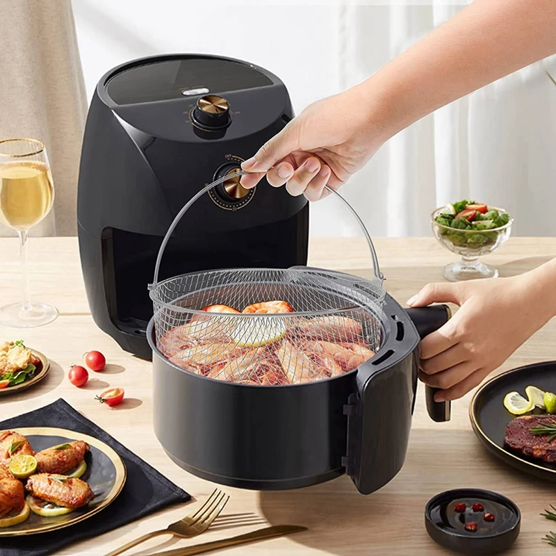 A98G-2X Air Fryer ตะกร้า,ตะกร้านึ่ง,304 ตะกร้าตาข่ายสแตนเลสสําหรับ Air Fryer, air Fryer อุปกรณ์เสริมตะกร้า 8 นิ้ว