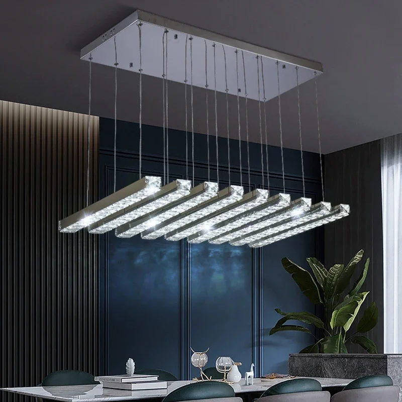 Candelabro de cristal creativo para comedor, lámpara colgante Led para decoración del hogar, iluminación interior artesanal, brillo de acero inoxidable cromado dorado