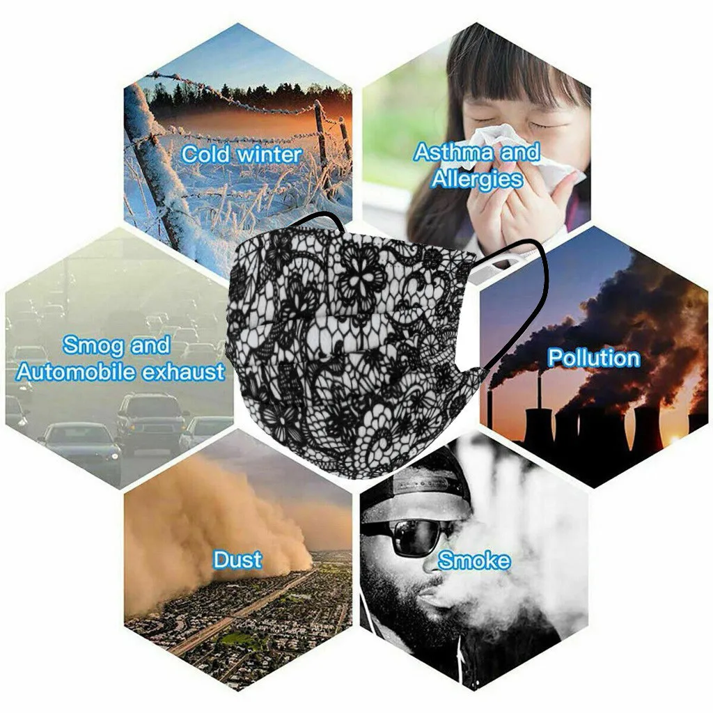 قناع يمكن التخلص منه للكبار مطبوع عليه دانتيل قابل للتنفس ثلاث طبقات قناع حماية يوميًا لمشاهير الإنترنت شعبي في الهواء الطلق عملي #3