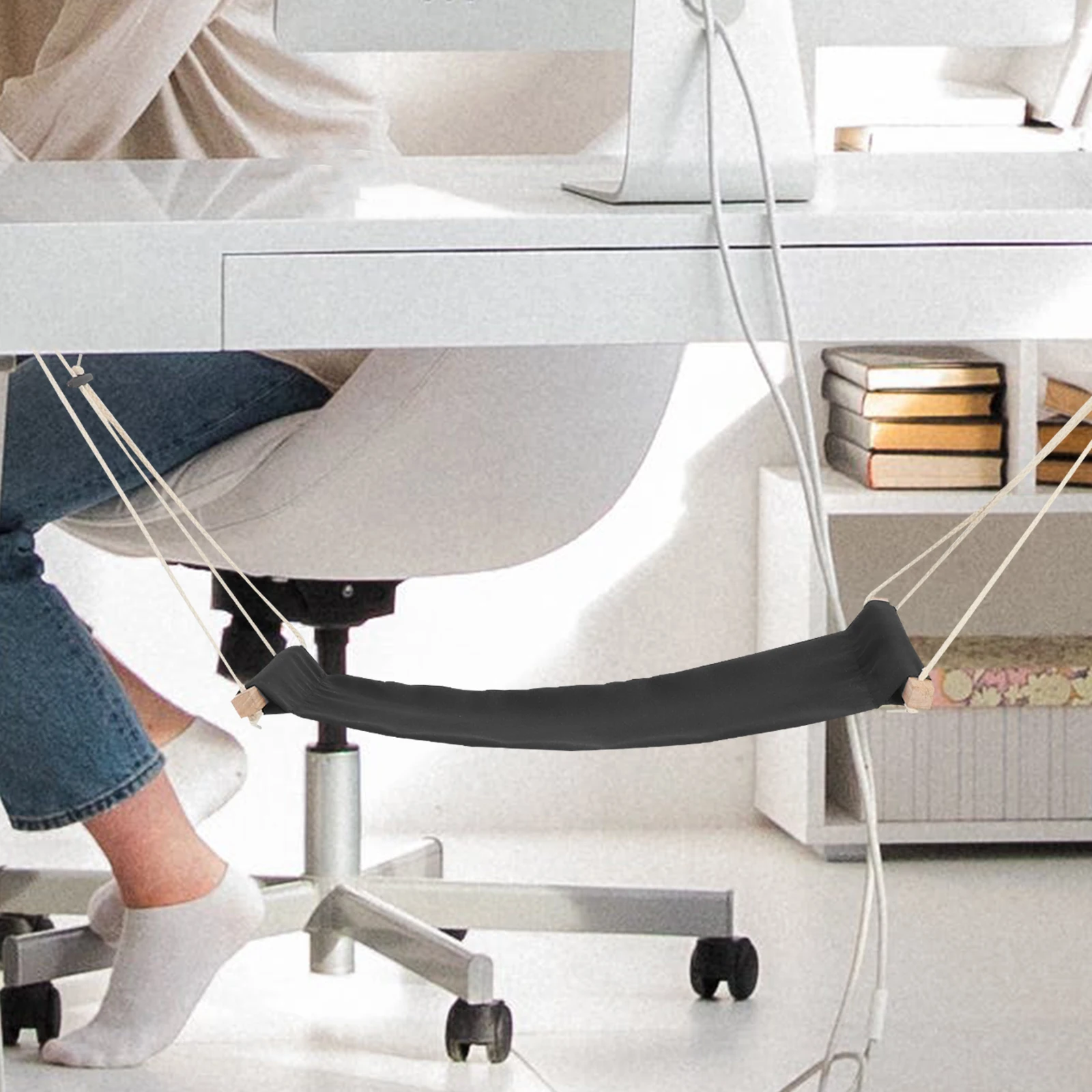 

1PC Foot Hammock Desk Office Black Household Footrest for Home Polyester Easy Install Under Desk Footrest Minimalist