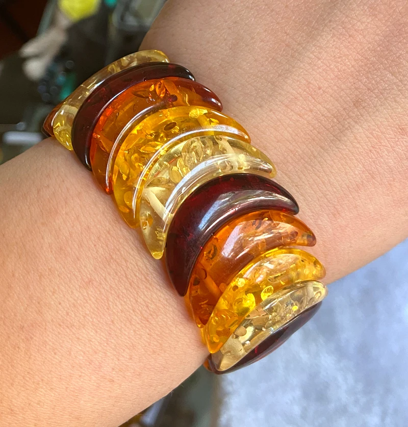 

Certificate 12*30mm Natural Mexican Yellow Red Amber Beads Bracelet 7.5"