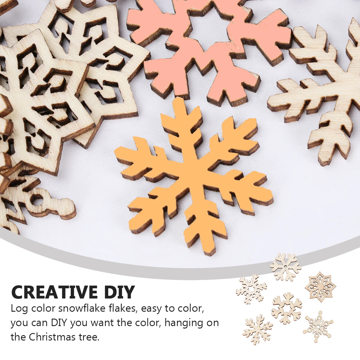 

200 Pcs Outdoor Christmas Decorations Wooden Snowflake DIY Pendant Brown Ornament