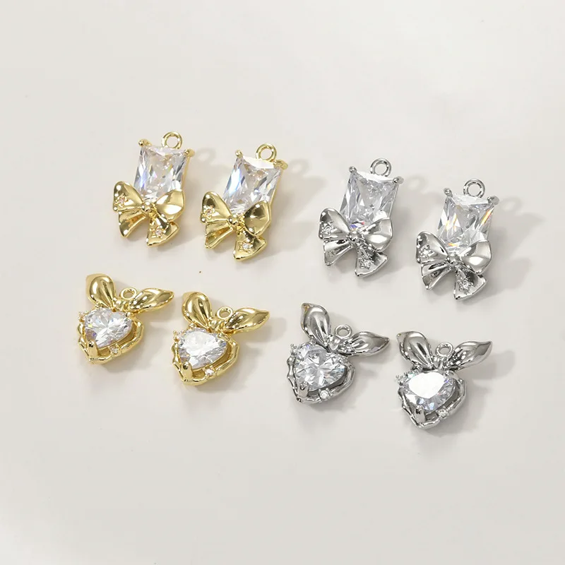 

Медный кулон с покрытием из 14-каратного золота, сохраняющий цвет, с цирконом в форме банта и квадрата, ручной работы, для самостоятельного изготовления ожерелий, браслетов, серег и аксессуаров