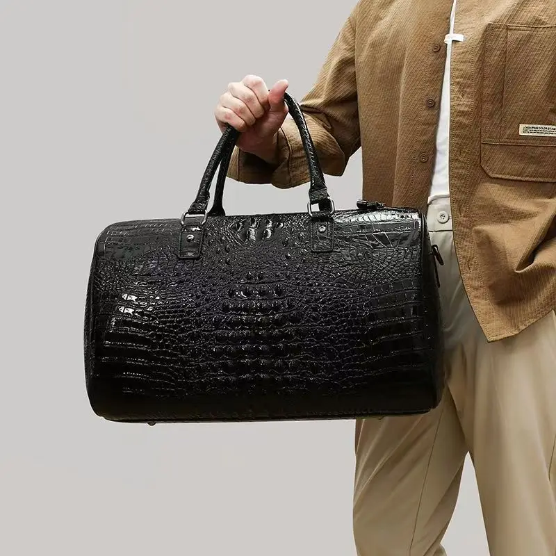 

2026 New Cow Genuine Alligator Leather Travel Bags Luxury Men Large Capacity Portable Male Shoulder Bags Brand Travel Duffle Bag