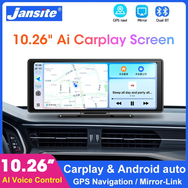 

Jansite 10.26" Universal Car Radio Multimedia Video Player Wireless Carplay Android Auto IPS Screen Bluetooth AI Voice Control