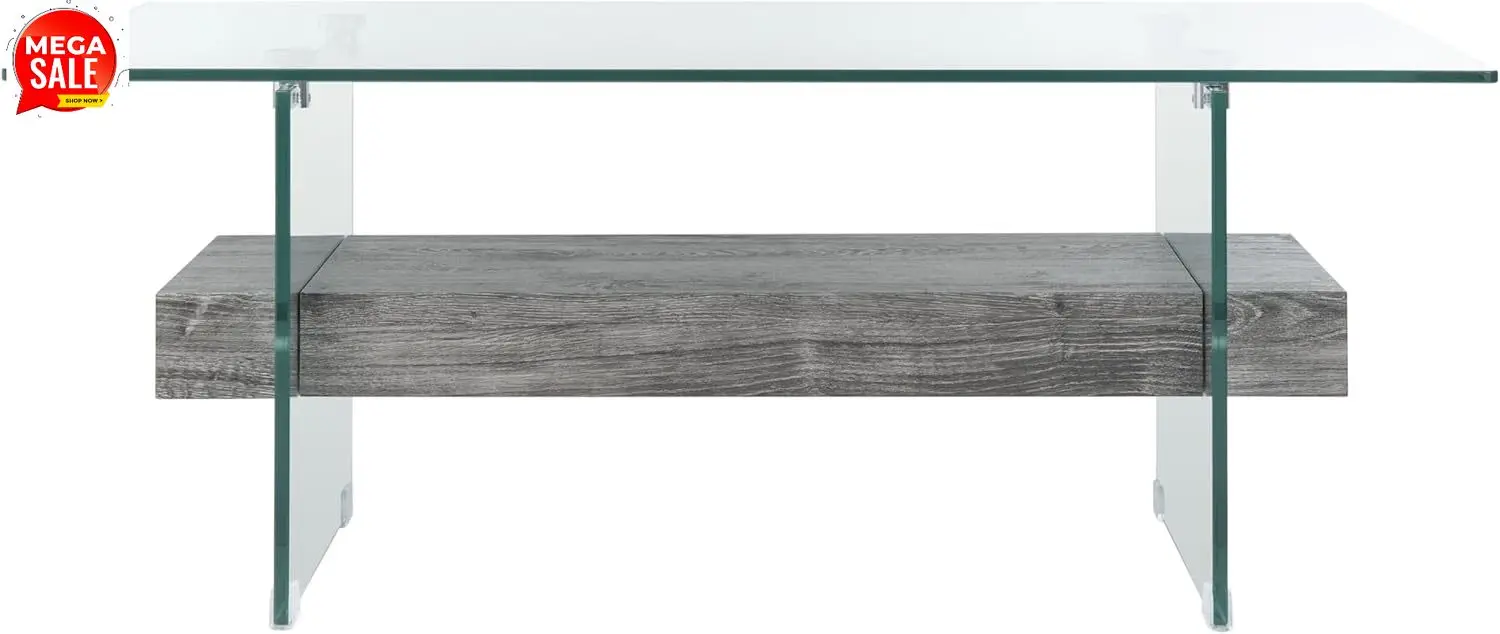 

Коллекция BestsellerHome – Прямоугольный современный стеклянный журнальный столик Kayley с полкой из черного дуба, акцентный столик с лаконичным дизайном для Livi