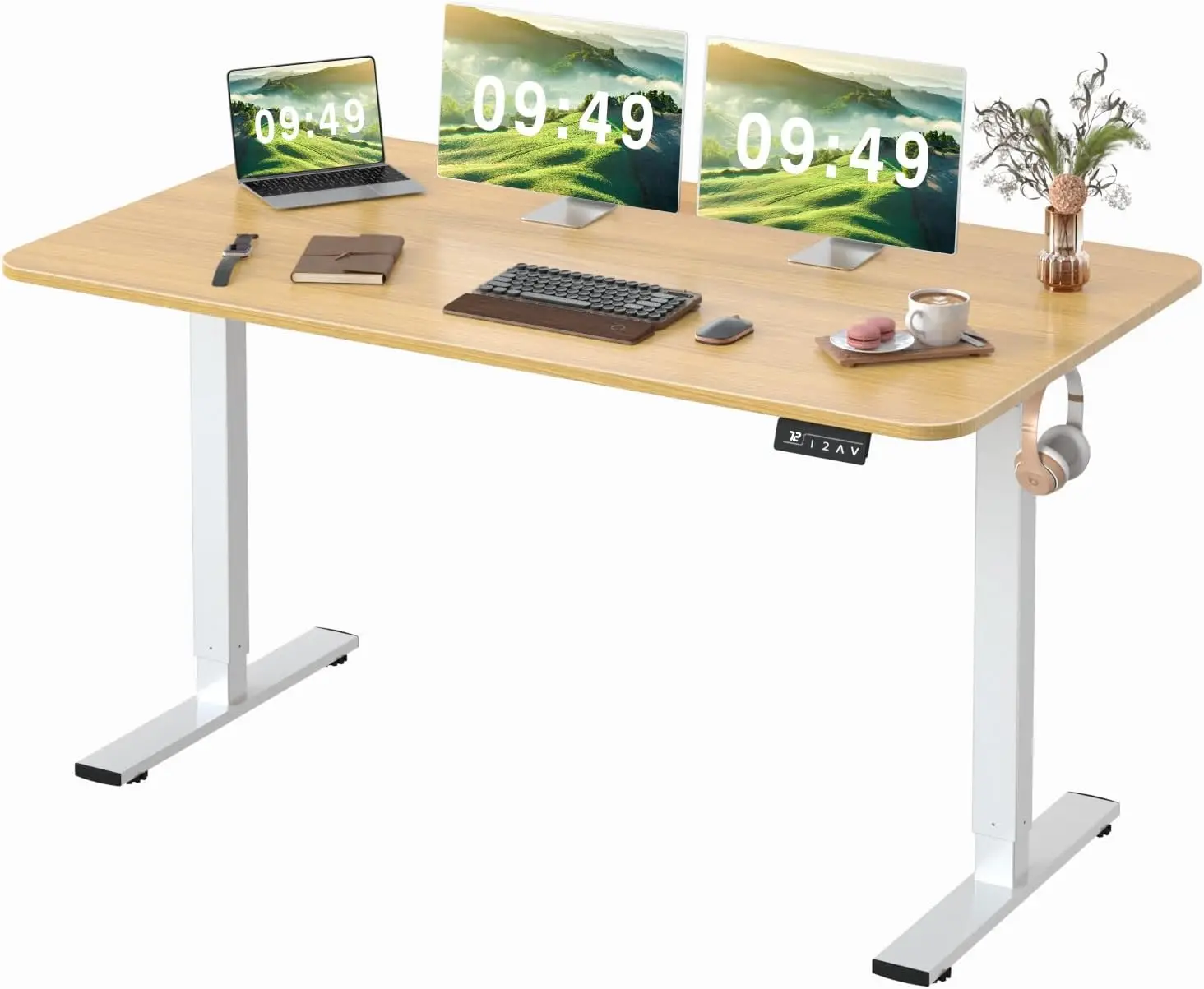 

Electric height adjustable upright office desk, large size 55 x 24 inches, sitting upright desk, home office computer desk