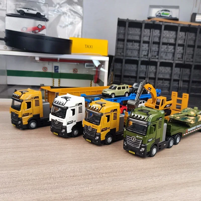 Diecast Excavator Transporter Car Toys 1/50 Scale Alloy Engineering Vehicle Model Set Kids Boys Gift Tank Voiture Miniature