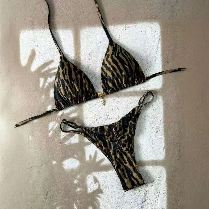 2026 New French Style Leopard Print Bikini Set - Sexy Star Accent Two Piece Swimsuit for Women Trendy Bathing Suit for Beach