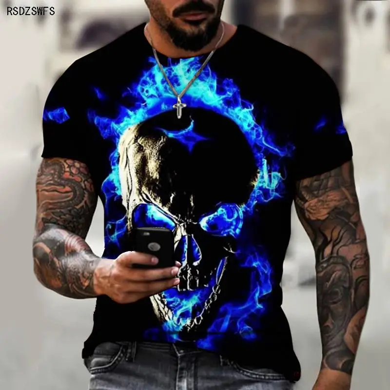 Skull Theme T-shirt 3D Men\'s High Street Print Horror Series Tough Guy T-shirt Summer Fashion Top Men\'s Large Size T-shirt