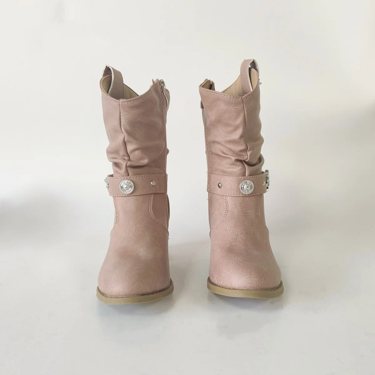 

Chunky Heel Boots Vintage Round Toe Pink High Heel Mid Cowboy Boots Western Cowboy Boots Women's Kids Boots Snowflake Accessory