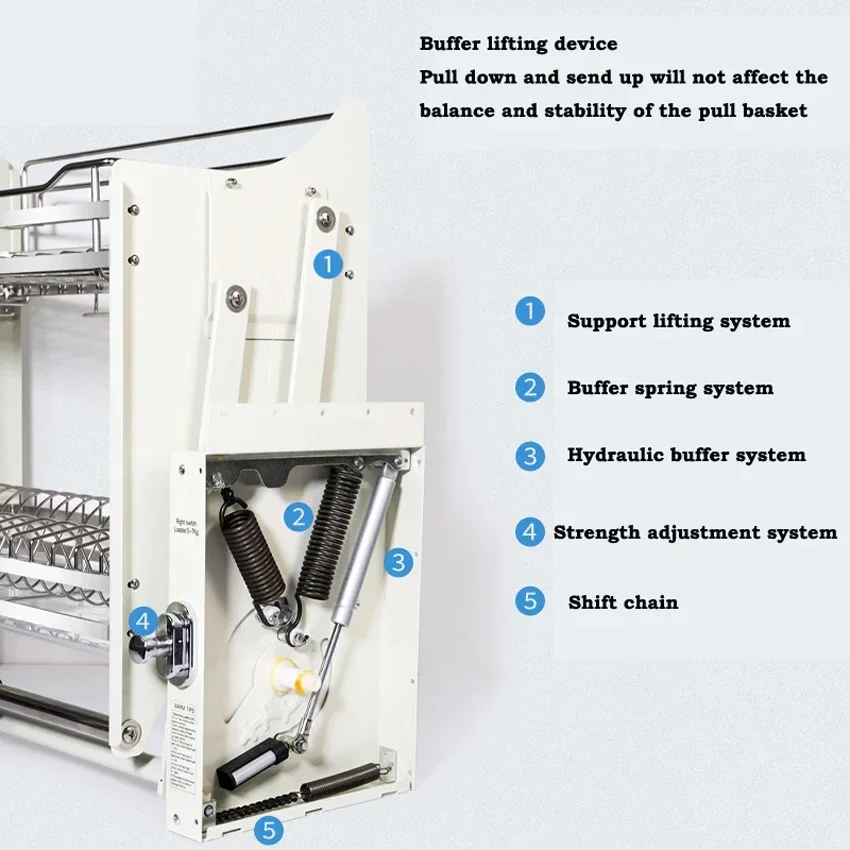 Подвесная корзина для кухонного шкафа, подъемная корзина из нержавеющей стали 304, стеллажи для тарелок и мисок, демпфирующий буфер, 4-скоростные регулируемые ящики, корзины