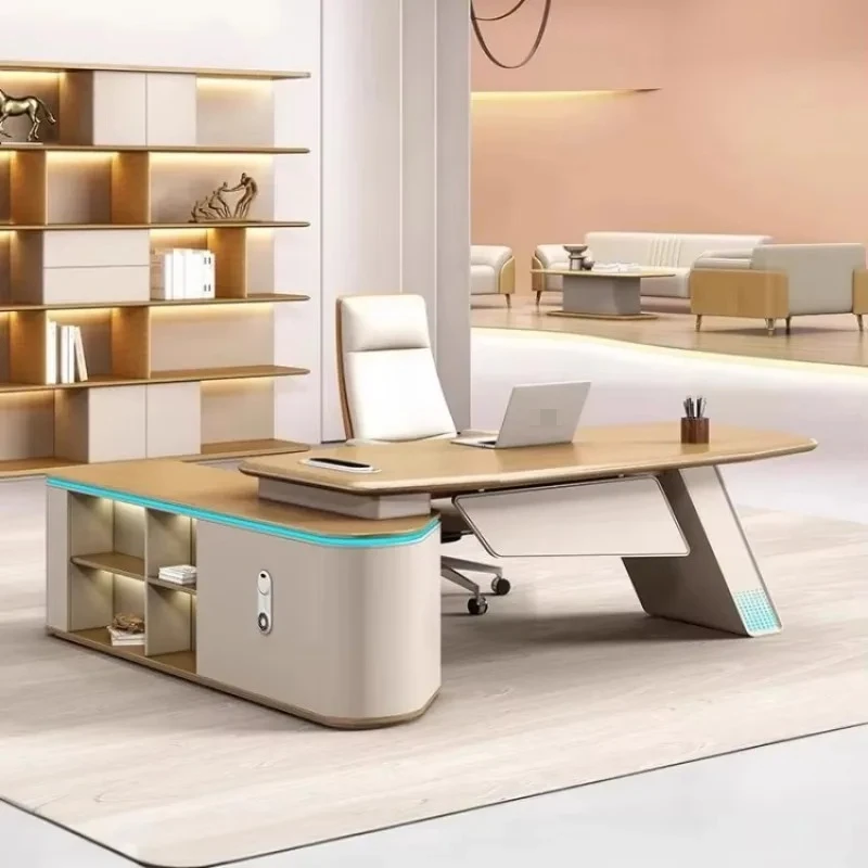 Factory Direct 2026 Functional and Aesthetic Wooden Desk with Integrated Lighting for Home or Office Use