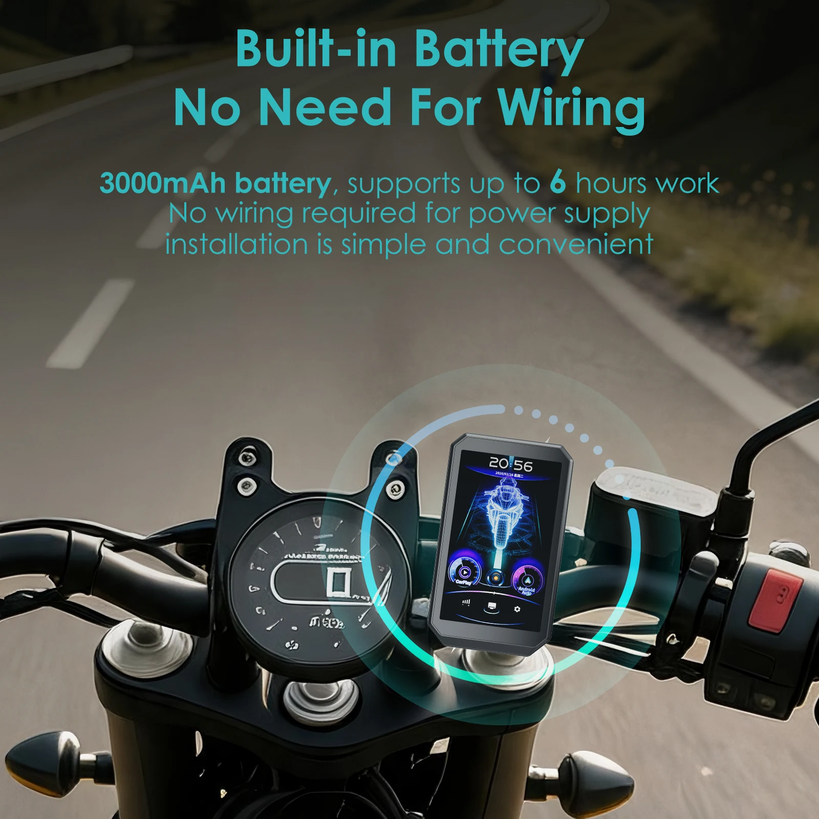 Icreative 3.58‘’ Motorcycle Smart Screen Wireless CarPlay & Android Auto Easy Install Handlebar Navigator Portable Bike Monitor
