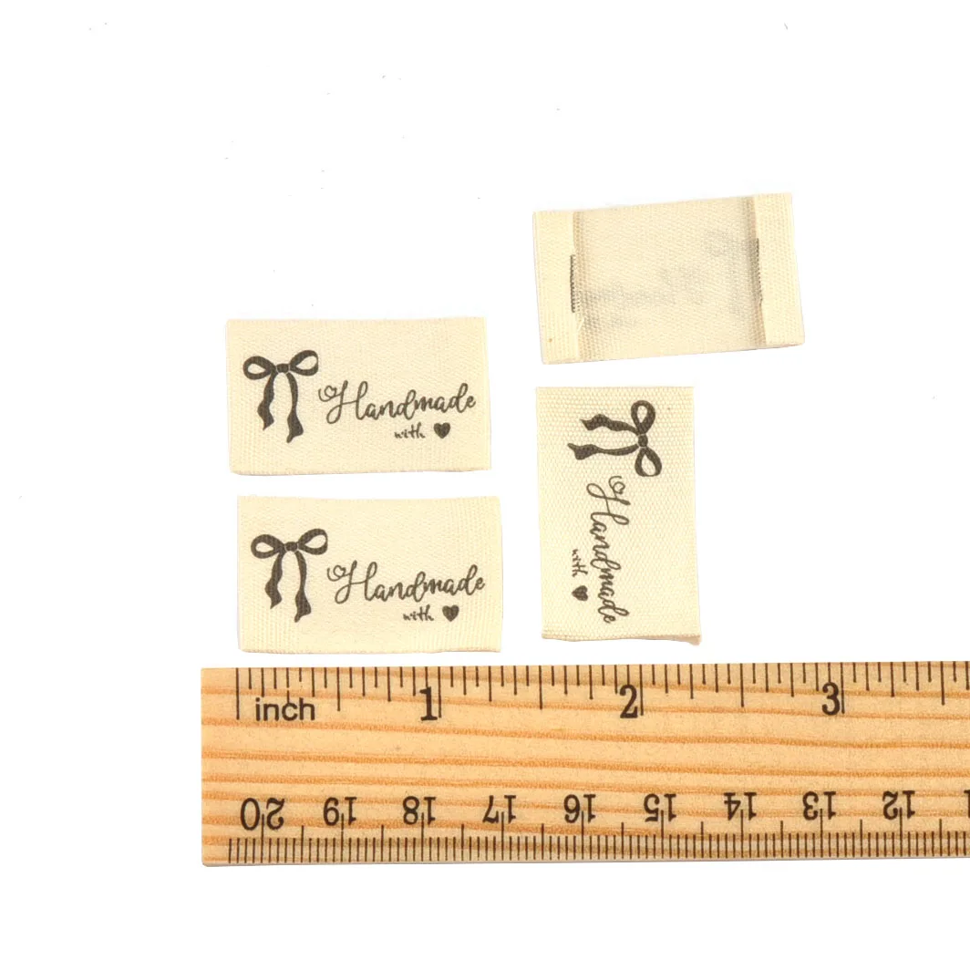 50pcs 19.5-44mm Random Mix Simple Beige Printed Labels For Clothing DIY Hats Bags Sewing Decorative Handmade Accessories C3782
