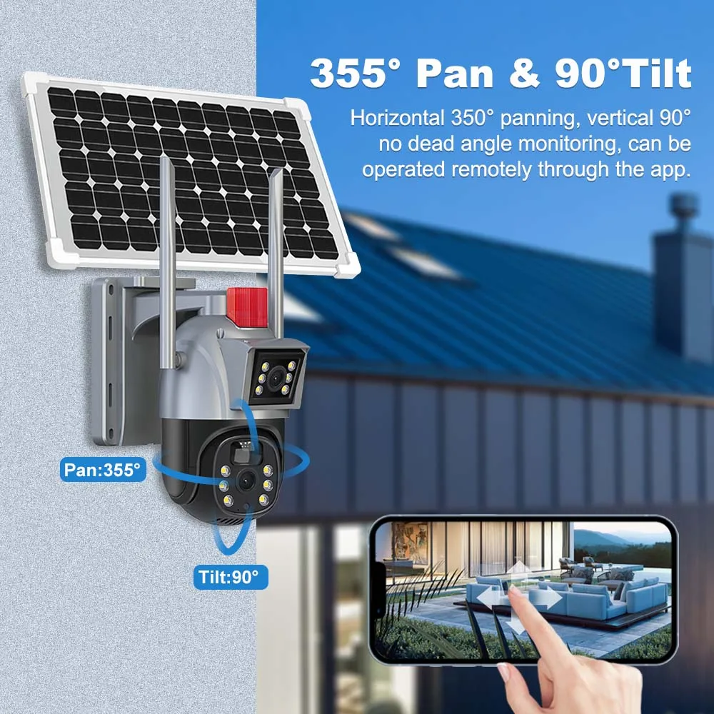 4K 8MP WiFi Solar Camera Outdoor Home Security Camera Dual Lens Security Protection PTZ Video Surveillance Smart CCTV Video Cam