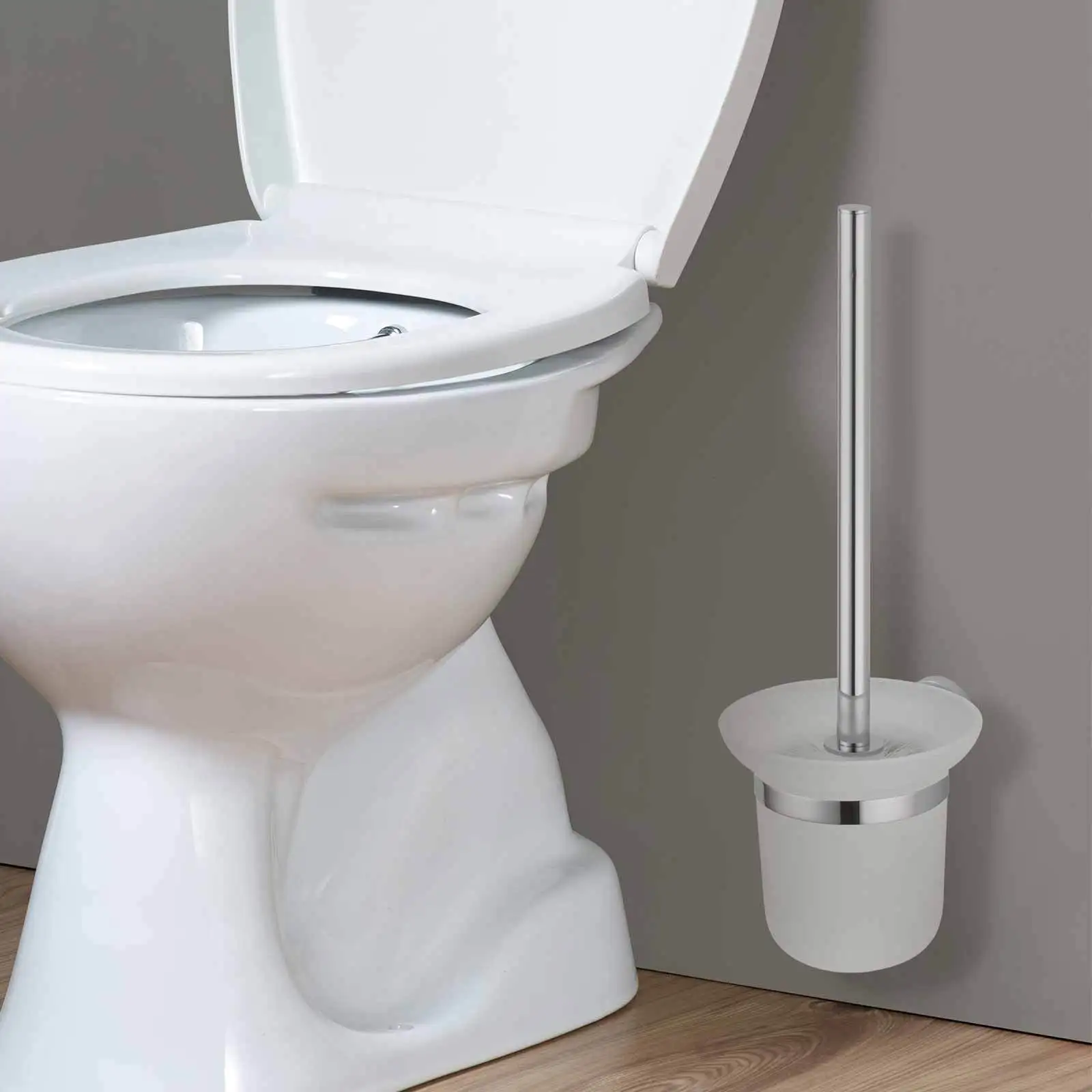 

Toilet Brush Bowl Frosted Glass Cup Space Saving Wall Mounted Holder Bathroom Scrubber Rack Home Use Wall Toilet Brush Holder