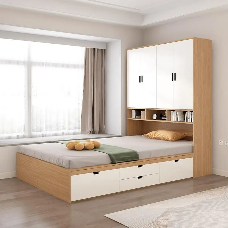 Tatami bed and wardrobe integrated multifunctional space-saving hollow bed-cabinet combo
