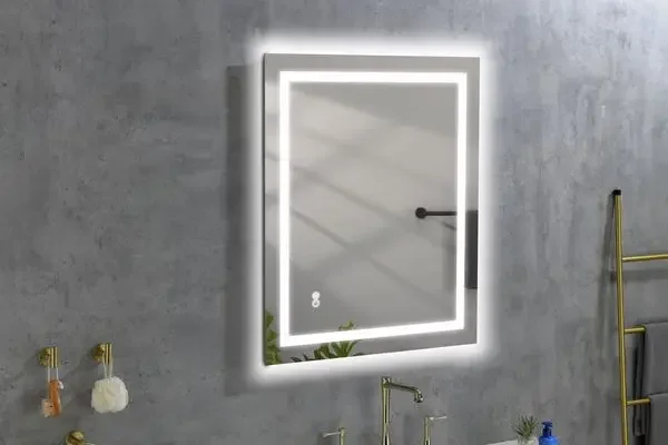 مرآة LED 36*28 للحمام مع أضواء؛ قابلة للتعتيم؛ مضادة للضباب؛ مرآة حمام مضاءة مع زر لمس ذكي؛ وظيفة الذاكرة