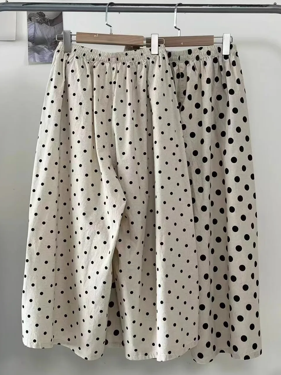 

Японские широкие брюки из хлопка и льна в горошек, женские летние тонкие прямые брюки свободного покроя, повседневные брюки
