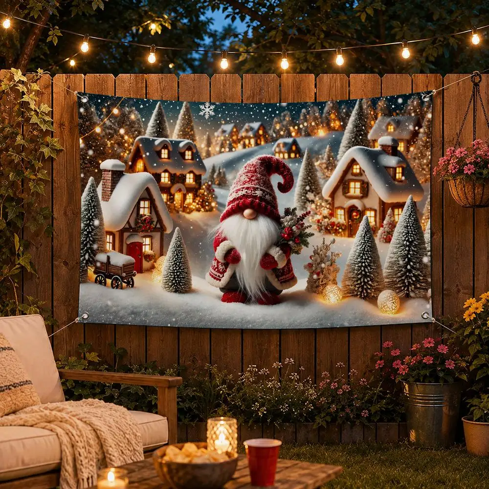 Christmas Santa Gnome Festive Moments Flags Custom Wall Hanging Background Art Banner For Bedroom Home Living Room Outdoor Decor