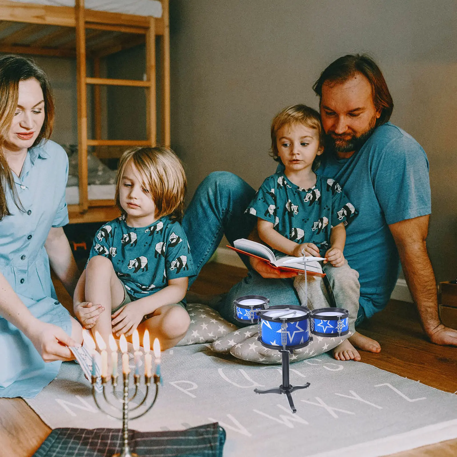 1 セット子供用ドラムセットブルーシミュレーション打楽器教育楽器マイクサウンドエフェクト感覚