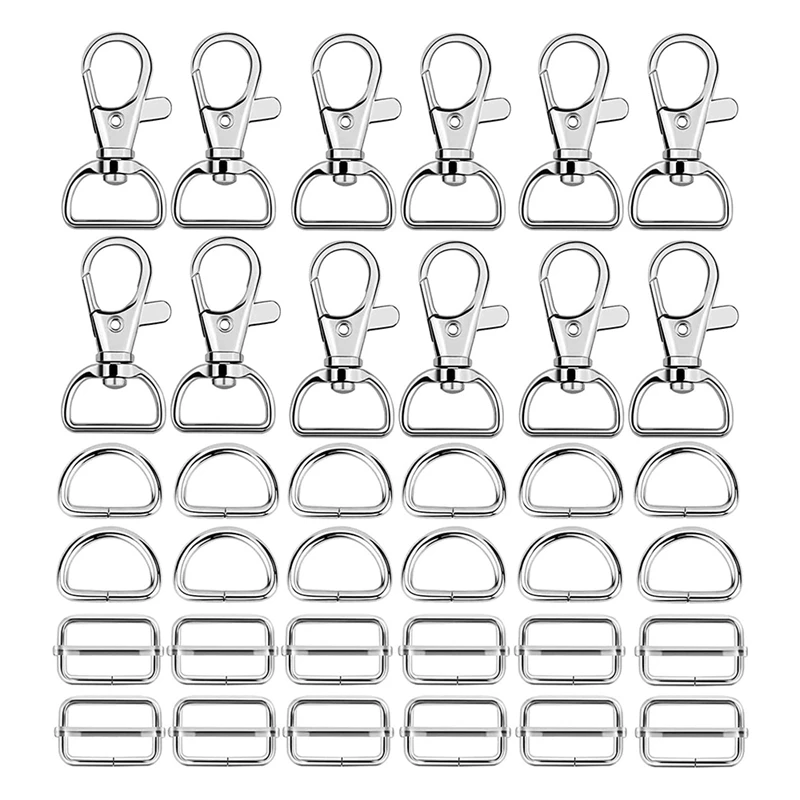 

60 Pcs Metal Keychain Bulk - Swivel Snap Hooks, D Ring And Slide Buckle Triglide For Handbag Purse Hardwarefasteners