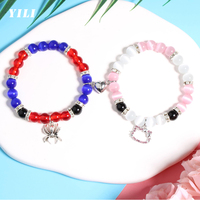 2 Pcs/Set Spider Matching Bracelets for Couples Friends Matching Spider Kitty Bracelet Stone Beads Bracelets Jewelry Gifts