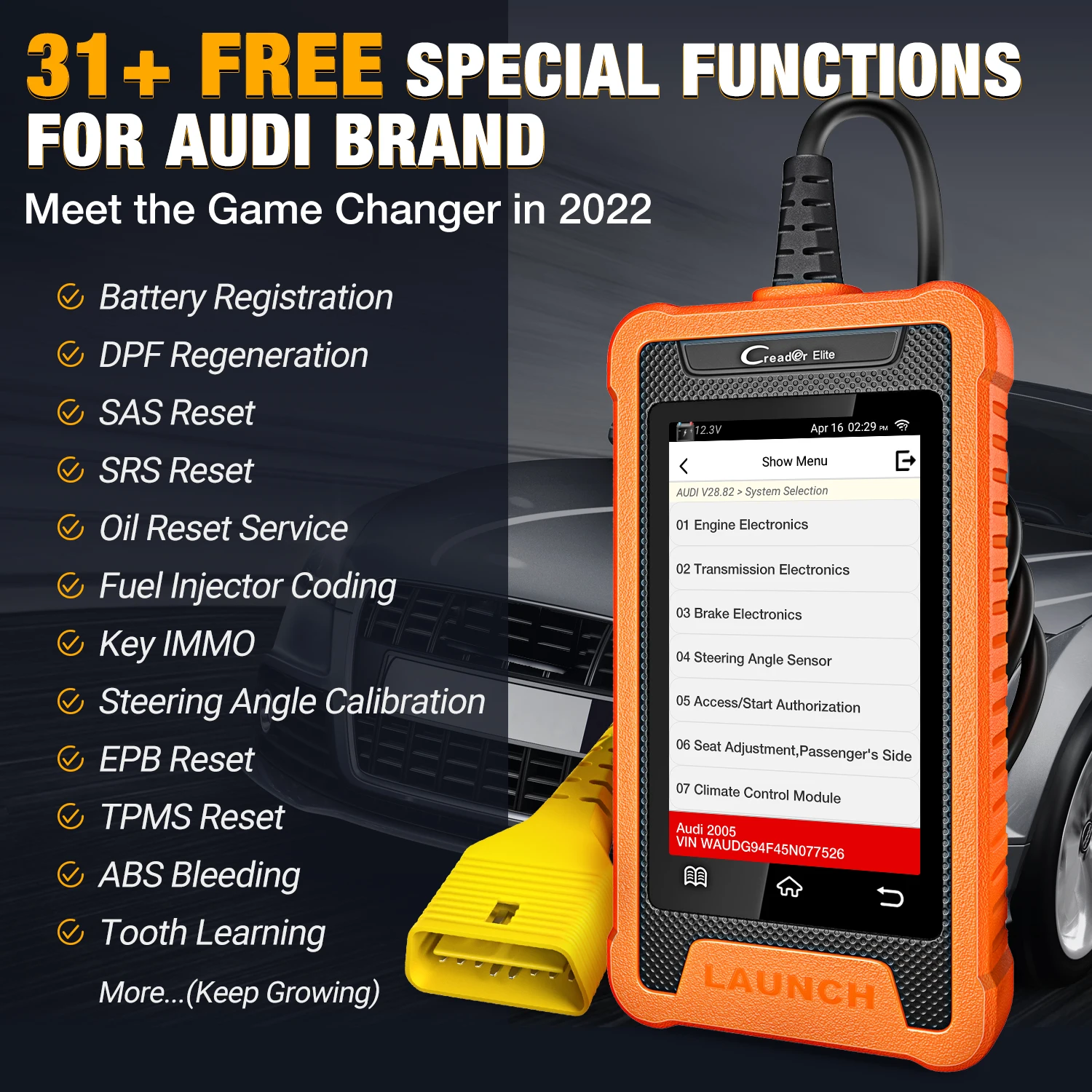 LAUH Creader Elite جميع النظام الكامل قارئ رمز السيارة Obd2 الماسح الضوئي أداة تشخيصية لوظائف Obd2 الكاملة Ai Automotriz