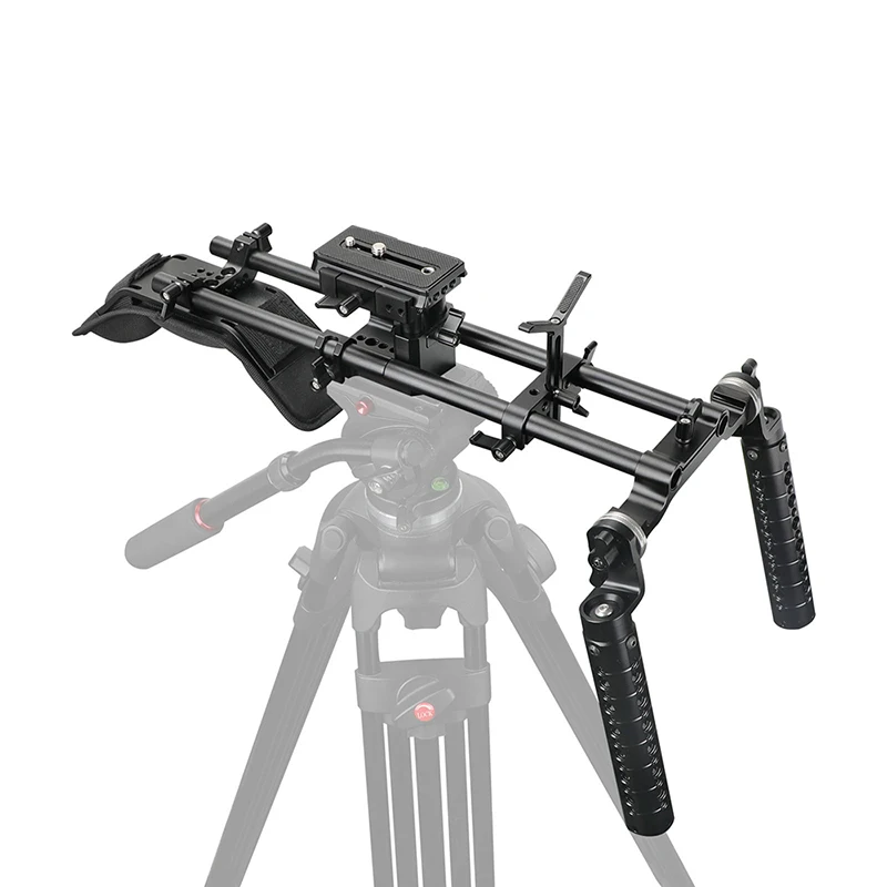 CAMVATE Handheld Shoulder Mount Rig With Manfrotto Quick Release Baseplate & Dual ARRI Rosette Handgrip For Cameras, Camcorders