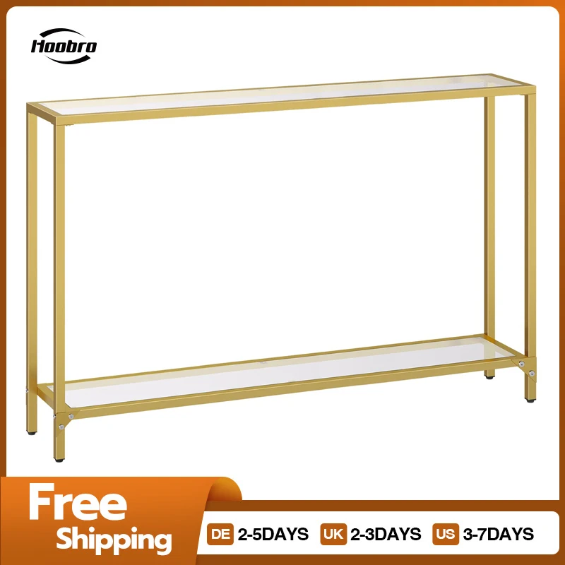 HOOBRO Console Table with Shelves 100 cm Side Table Tempered Glass Entrance Table Modern Sofa Table Exhibition Table For Hallway