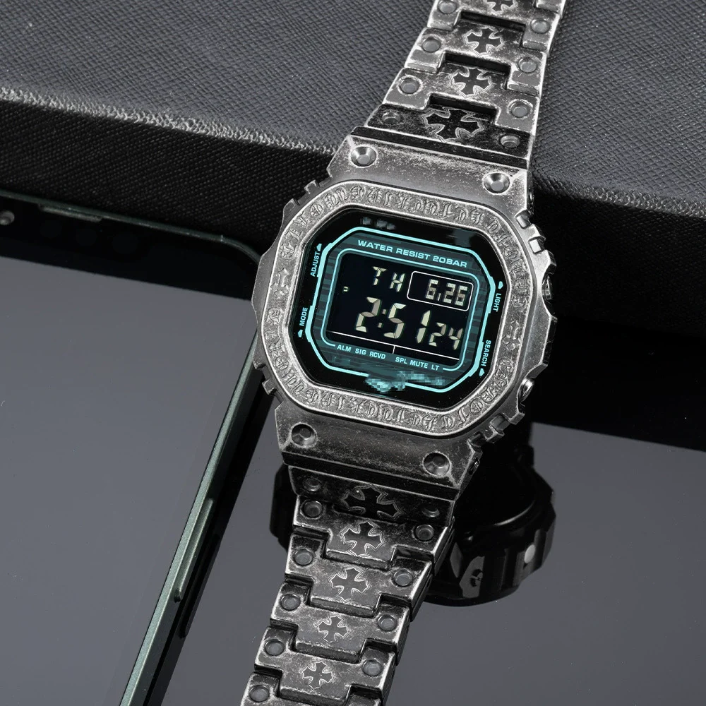 حافظة + حزام لسلسلة DW-5600 5000 5030 5025 5035 / GB-5600 GWX-5600 GW-B5600 مجموعة من الفولاذ المقاوم للصدأ بنمط المهرج الأسود المعدل