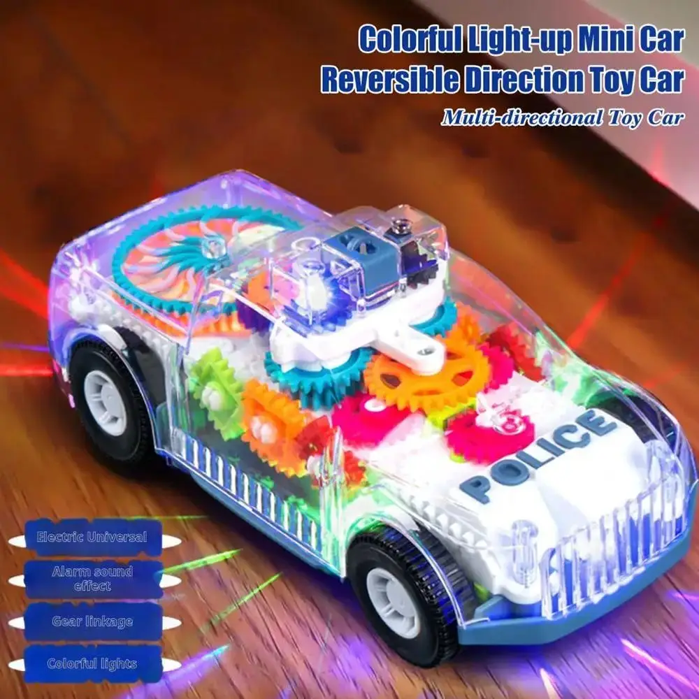 1Pcs Spinning Gears Light Up Toy Car LED Lights Music Transparent Police Car Toy Colorful with Universal Wheels Car Model